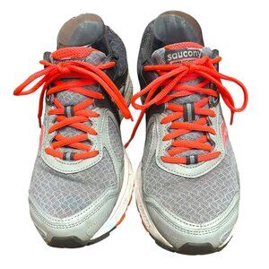 SAUCONY Cohesion 10 Grays and White with Neon Orange Size 9 Excellent Condition!
